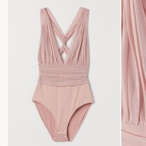 H&M Mesh/Chiffon Pink Bodysuit